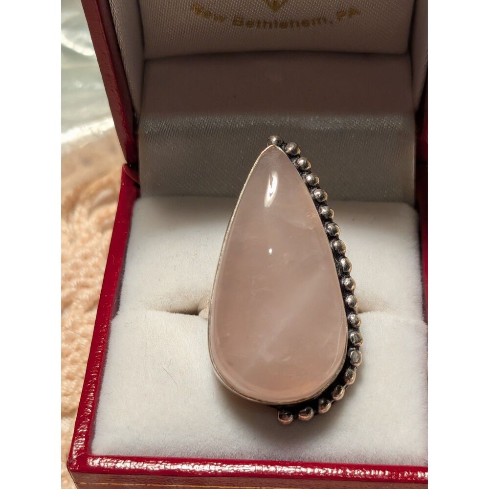 Sterling Silver Ring Large Rose Quartz